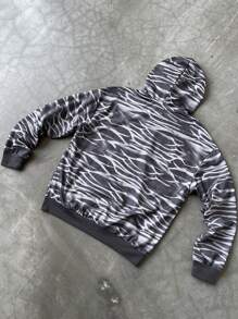 Manfinity EMRG Men's Zebra Stripe Letter Print Hoodie Sweatshirt - Grey - View 2