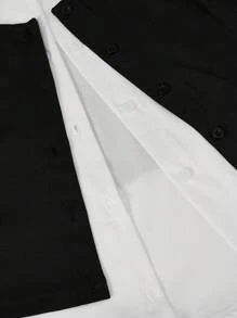 Flirla Plus Size Women Button Design Long Sleeve Casual Shirt - Black and White - View 5