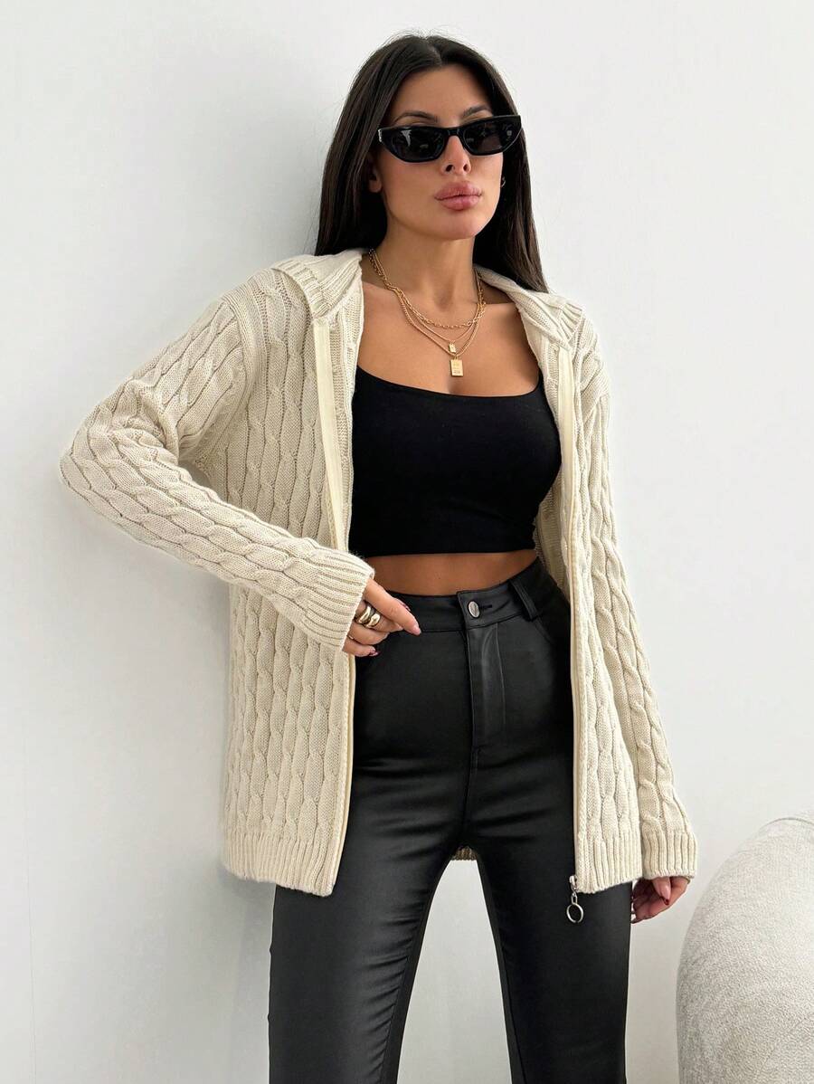 EURMUSE 带连帽细节和特殊图案的开衫 + 350 - 米色 - 查看 1