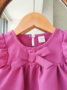 Baby Girl Fashion Sweet Bow Ruffle Trim Hollow Out Cap Sleeve Dress, Suitable For Summer