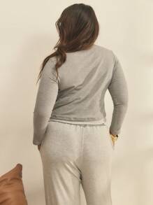 Aralina Curve Ribbed Button Front Long Sleeve Casual Spring Outfits Women Top - Light Grey - View 2