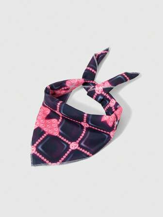 Kawaii 1 pezzo Foulard quadrato piccolo in stile Y2K, di alta qualità, con stampa a cuore di cartone animato e motivo a reticolo di diamanti e cristalli, accessorio versatile per bandana e borse