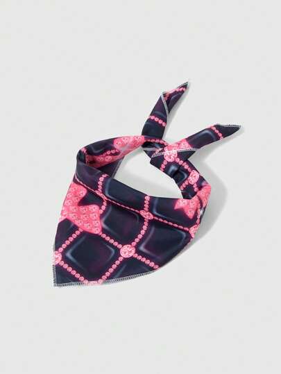 Kawaii 1 pezzo Foulard quadrato piccolo in stile Y2K, di alta qualità, con stampa a cuore di cartone animato e motivo a reticolo di diamanti e cristalli, accessorio versatile per bandana e borse