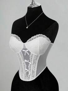 SHEIN ICON Summer Beach Cute White Lace Bandeau Top, Minimalist & Fashionable, Suitable For Summer