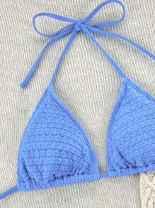 Swim Vcay 全新纹理泡泡面料露背性感细肩带比基尼女式泳装，适合度假 - 藍色 - 查看 6