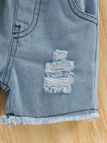 SHEIN Playful Pals 2pcs/Set Baby Girls Camisole Top + Denim Shorts Summer Outfit