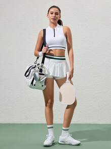 CourtClass Women Half Zip Front Ribbed Sport Bra - White - View 4