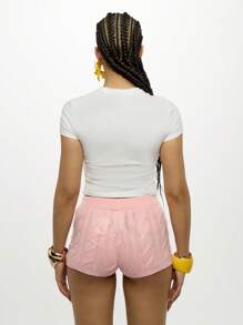 SUMWON WOMEN Los Tropicos Surf Club 婴儿短款T恤，夏季海滩度假风，1992复古棕榈树冲浪板印花，Y2K节日