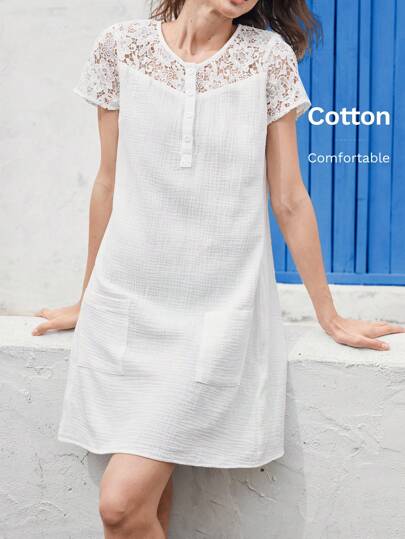 EMERY ROSE Women Simple Button Front Short Sleeve Casual Mini Dress