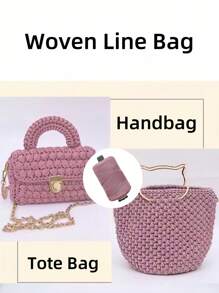 Crochet Thread For Handmade Bags, Hollow Braided Cord. Colorful DIY Yarn For Drawstring Belt, Hat, Cushion. Decorative Polyamide Fiber Rope. - Red Violet - View 4