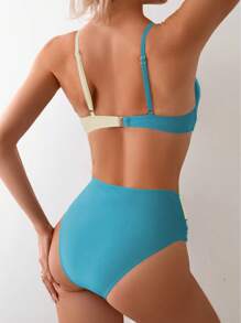 SHEIN Swim 女士夏季沙滩撞色交叉性感比基尼套装 - 彩色 - 查看 2