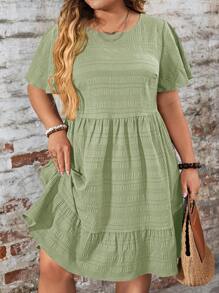 SHEIN CURVE+ Plus Size Red Doll Print Dress, Elegant For Valentine's Day & Vacation, Spring/Summer - Mint Green - View 7