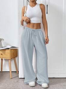 SHEIN EZwear Women's Casual Solid Color Drawstring Waist Loose Long Pants