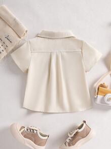 SHEIN Playful Pals 男婴撞色工装口袋短袖衬衫