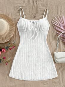 Soleia Sleeveless Fitted Textured Fabric Dress, For Spring & Summer Vacation - White - View 4