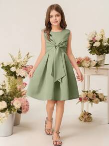 Children Princess Dress, Girls Flower Backless Birthday Party Dress,Wedding Flower Girl Gown With Bow - Green - View 4