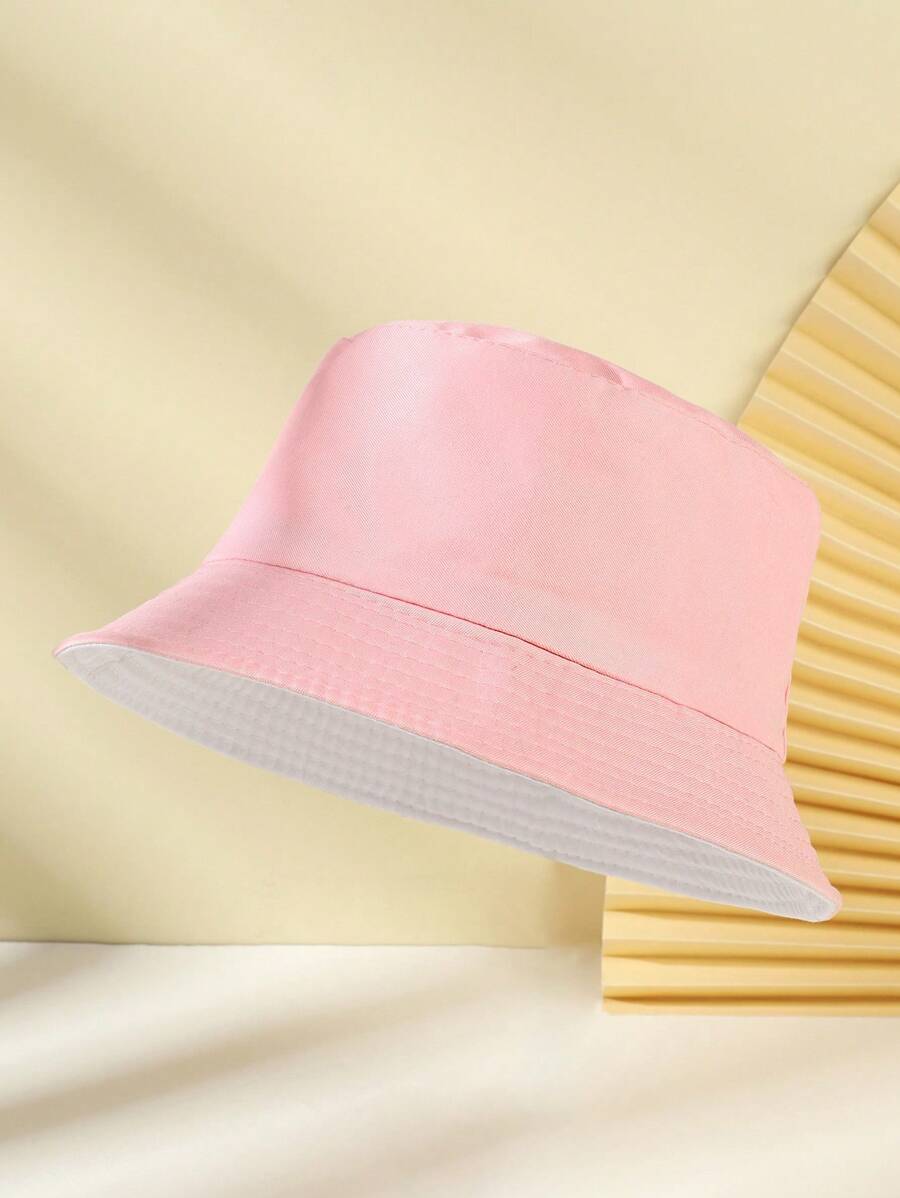 可翻转纯色渔夫帽，适合海滩和日常佩戴 - 粉色 - 查看 1