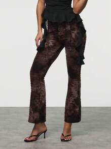 TypaGal Quần ống loe rách in họa tiết Tie Dye thời trang dành cho nữ - Cà phê nâu - Xem 4