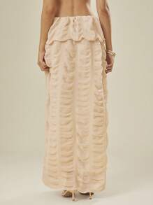 L'Amorae Elegant Romantic Vacation Semi-Sheer Shirred Detail Bubble Maxi Skirt - Baby Pink - View 3
