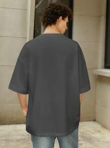 Manfinity Hypemode Casual Loose Men's Solid Drop Shoulder T-Shirt For Summer - Lead Gray - View 2