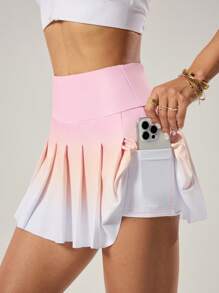 CourtClass Spring/Summer Double Layer Mesh Splice Hidden Zipper Pocket Shorts With Inner Liner Sports Skirt - White - View 8