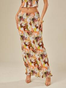 L'Amorae Falda maxi larga con estampado de teñido anudado para mujer, de moda para vacaciones