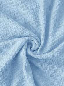 SHEIN LUNE 女士浅黄色前系带针织毛衣 T 恤，性感可爱时尚休闲 - 淺藍色 - 查看 3