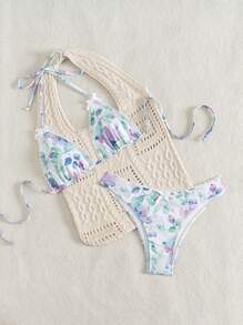 SHEIN Swim New Random Print Women's Lingerie & Beachwear Summer Swimsuit Set - Multicolor - View 5