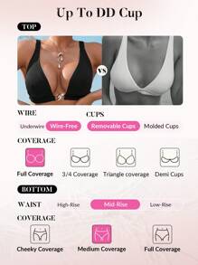 Swim DD+ Women's Solid Color Sexy Bikini Top For Summer Beach - Black - View 7