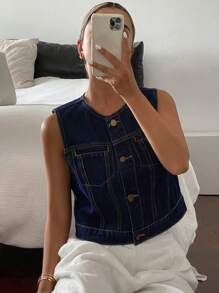 DAZY Nuovo gilet di jeans da donna per festival musicali estivi, abbigliamento autunnale