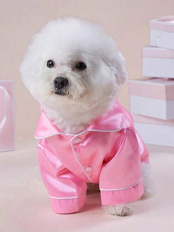 PETSIN 1pc Adorable Pet Clothes, 2-Leg Silk Spring/Autumn Pajamas With Snap-Button Design, For Dogs & Cats Such As Poodle, Bulldog
