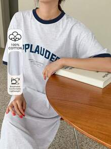 DAZY Women'S Round Neck Slogan Print Dress Sundress - Grey - View 1