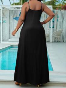 SHEIN Lady   Spring And Summer Casual Beach Spaghetti Strap Ball Gown Cami Dress Plus Size Dresses Plaid Dress African Butterfly Pattern Dress - Multicolor - View 2