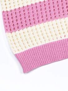 Manfinity Hypemode MEN Prep Men's Letter Pink Striped Embroidery Pattern Sweater, Football Style, Suitable For Valentine's Day - Pink - View 6