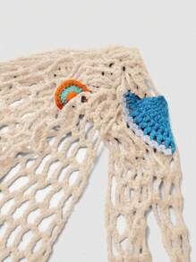 Swim Mod Plus Size Women Beach Cover Up Sarong Triangle Scarf Hand Crochet Starfish Beach Cover Up, Vacation Style For Summer,Lollapaloo - Apricot - View 4