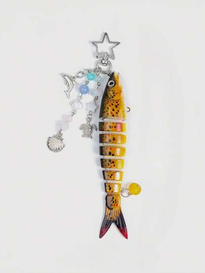 Kawaii 1 Pc Handmade Ocean Themed Creative Fish Keychain, Bionic Fishing Lure, Multi-Hook Fishing Lure Pendant