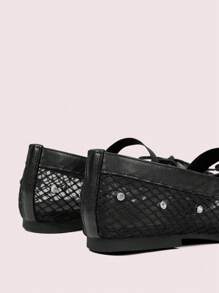 CUCCOO DOLLMOD Women's Flat Mesh Slip-On Casual Shoes With Rhinestone - Black - View 8