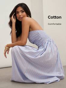 COSMINA Vestido sin tirantes plisado a rayas de verano para mujer