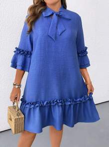SHEIN Clasi Abito casual da donna oversize con maniche a 3/4, decorato con fiocco e rifiniture arricciate 3D
