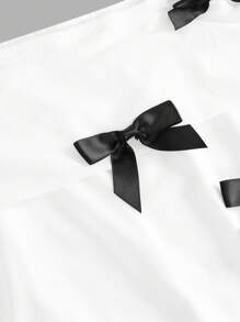 SHEIN Tween Girl Casual Off Shoulder Bow Blouse With Solid Color Flare Pants 2pcs Set - Black and White - View 9