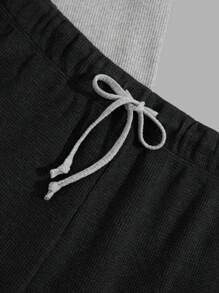 RueChic Men Letter Embriodery Regular T-Shirt & Short Set - Grey - View 4