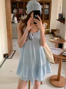 DAZY 全新夏季海滩度假风格细肩带女式迷你连衣裙 - 藍色 - 查看 3