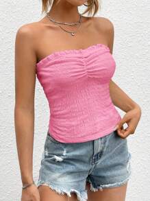 SHEIN EZwear Women's Pink Pleated Fashionable Tube Top For Summer,Tube Top