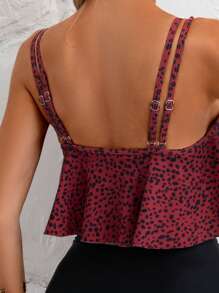 SHEIN Swim Women's Full Print Crop Top Tankini Swimsuit Set For Summer Beach - Burgundy - View 5