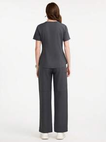 TaskEZ 短袖上衣和长裤手术服套装女夏季上衣职业装女套装女式手术服套装工作服女套装女式办公室服装 - 灰色 - 查看 5