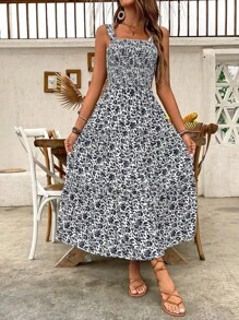 Breezaya Abito da donna casual da vacanza con spalline e stampa floreale - Blu Navy - Visualizzare 3