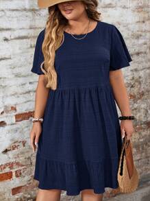 SHEIN CURVE+ Plus Size Red Doll Patchwork Dress, Elegant For Valentine's Day And Vacation, Spring/Summer