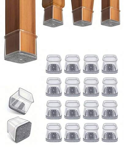 4/8/16/24PCS方形椅腿地板保护垫，硬木地板家具垫，椅腿家具滑块，椅子矩形地板保护垫，硅胶椅腿盖，有效保护地板和桌腿（浅灰色）