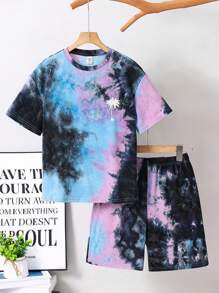SHEIN Tween Boy Tie-Dye Short Sleeve T-Shirt And Shorts Set - Multicolor - View 9