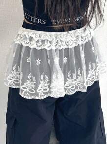 FRIFUL Women's Lace Trim Ruffle Mini Skirt, Layered Cake Style Skirt, Spring/Summer - White - View 4